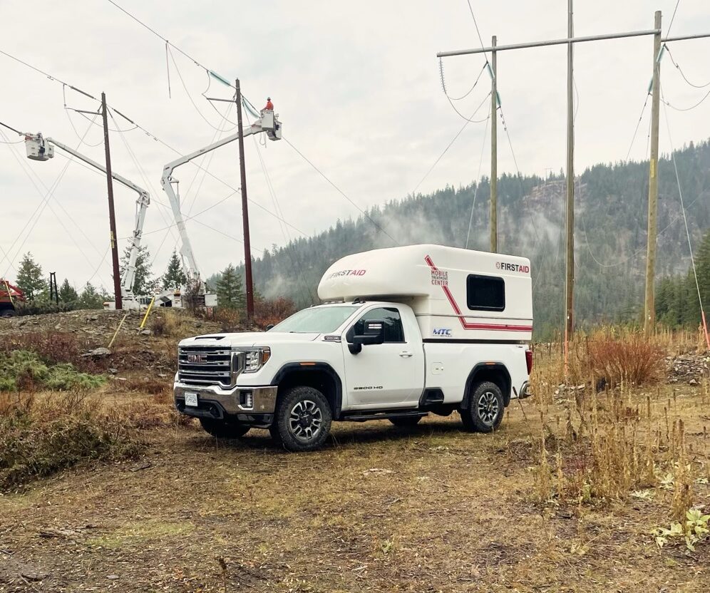 Vital Safety first aid attendants on site supporting BC Hydro electrical line maintenance in Okanagan Valley