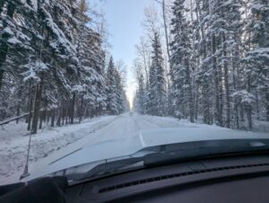 Vital Safety's NCSO Safety Officer works slowly through Northern Alberta winter roads